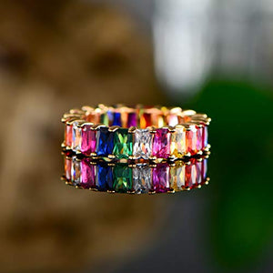 Bella's For Purpose 18K Gold Plated Emerald-Cut Multi Color Gemstone Ring
