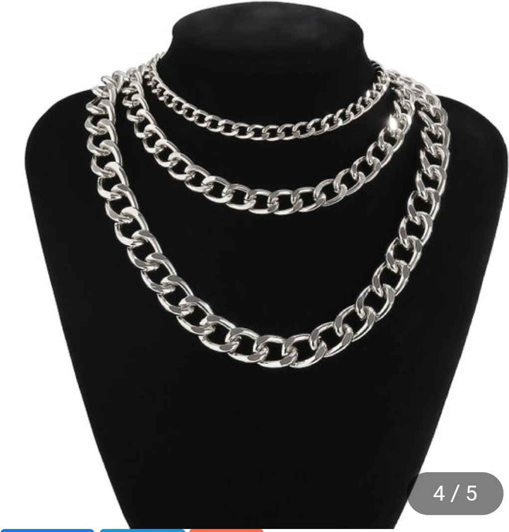 3 Piece Silver Exaggerated Necklaces